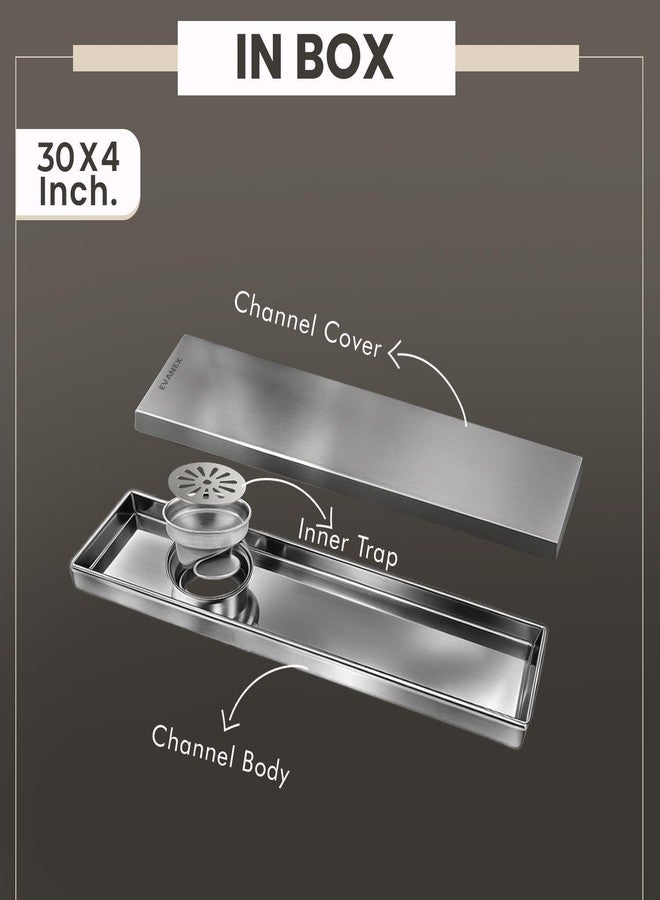 EVANEX EVANEX Tile Insert Drain Channel for Bathroom | 30x4 Inch 304 Grade Stainless Steel Shower Floor Drain Channel with Cockroach Trap | Shower Drain Channel for Bathroom - Image 3